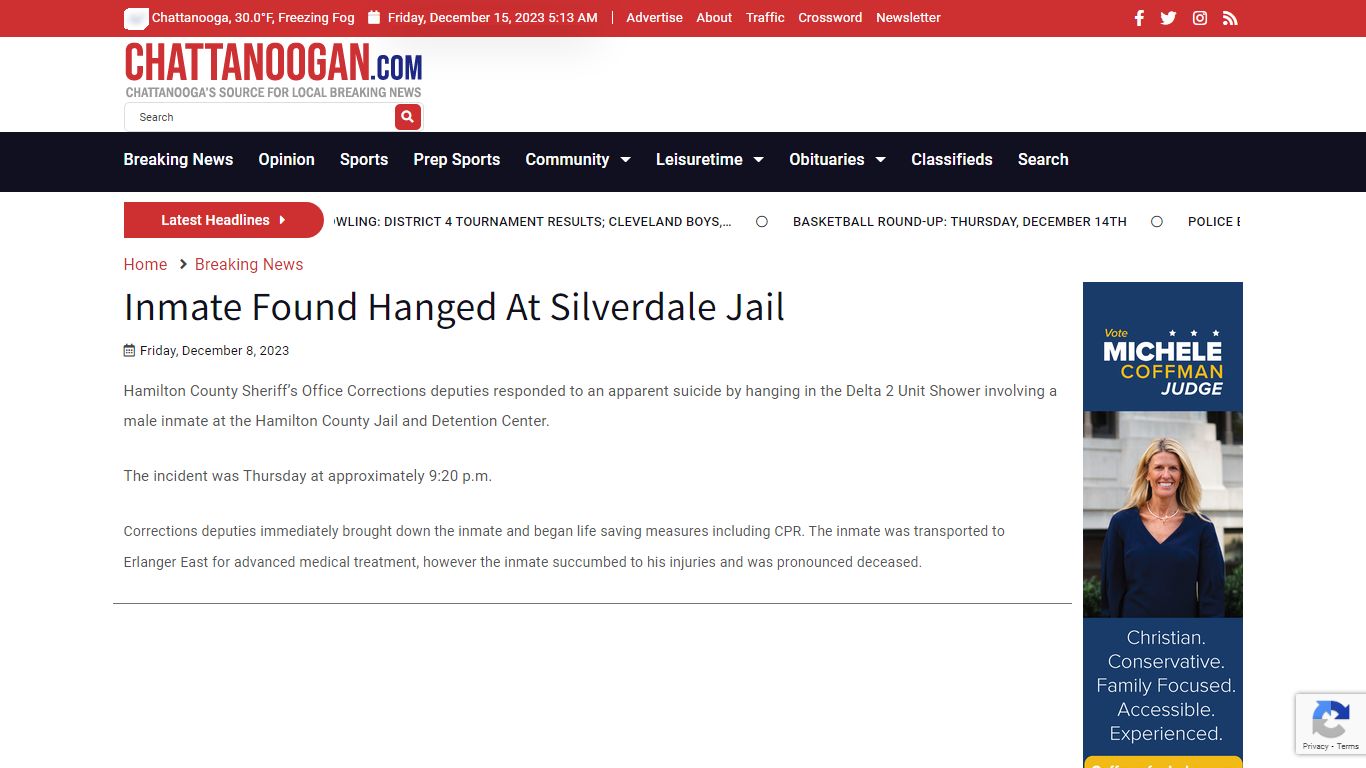 Inmate Found Hanged At Silverdale Jail - Chattanoogan.com